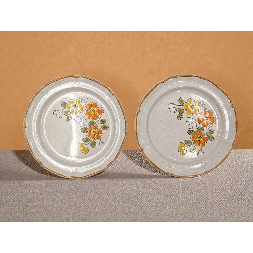 Two Salad Plates Spring Garden Hearthside Stoneware Hand Painted Made in Japan